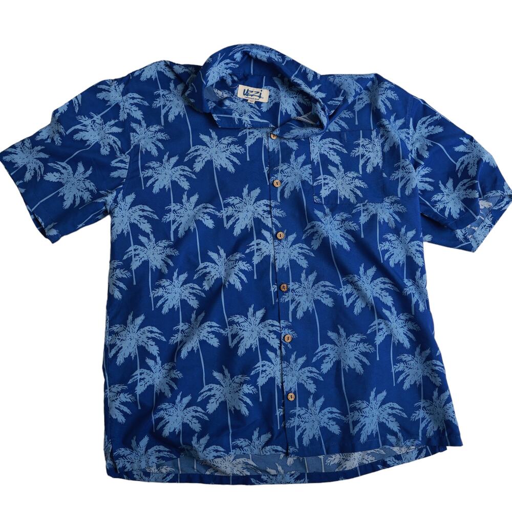 Uzzi men's Hawaiian button down shirt size‎ medium blue palm trees